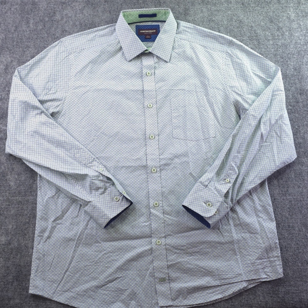 Johnston Murphy Shirt Large Green‎ Blue Geometric Long Sleeve Button Up